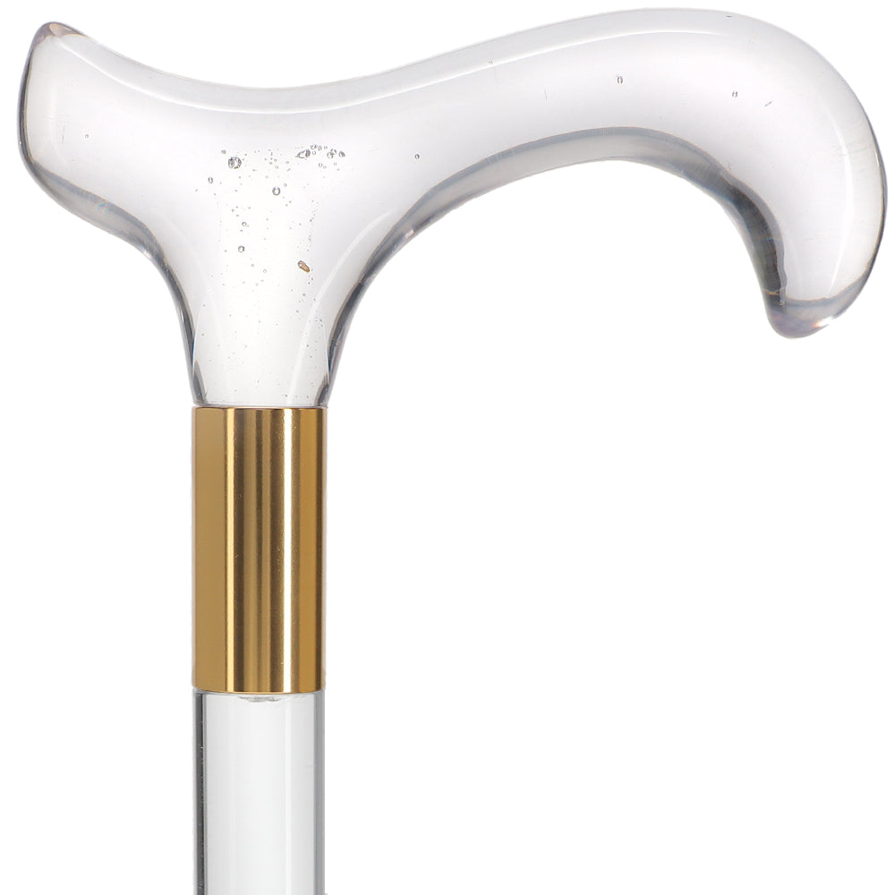 Scratch and Dent Clear Lucite Derby Handle Walking Cane with Lucite Shaft and Gold Collar V2326 Clear Lucite Walking Canes - Tophatter Daily Deals