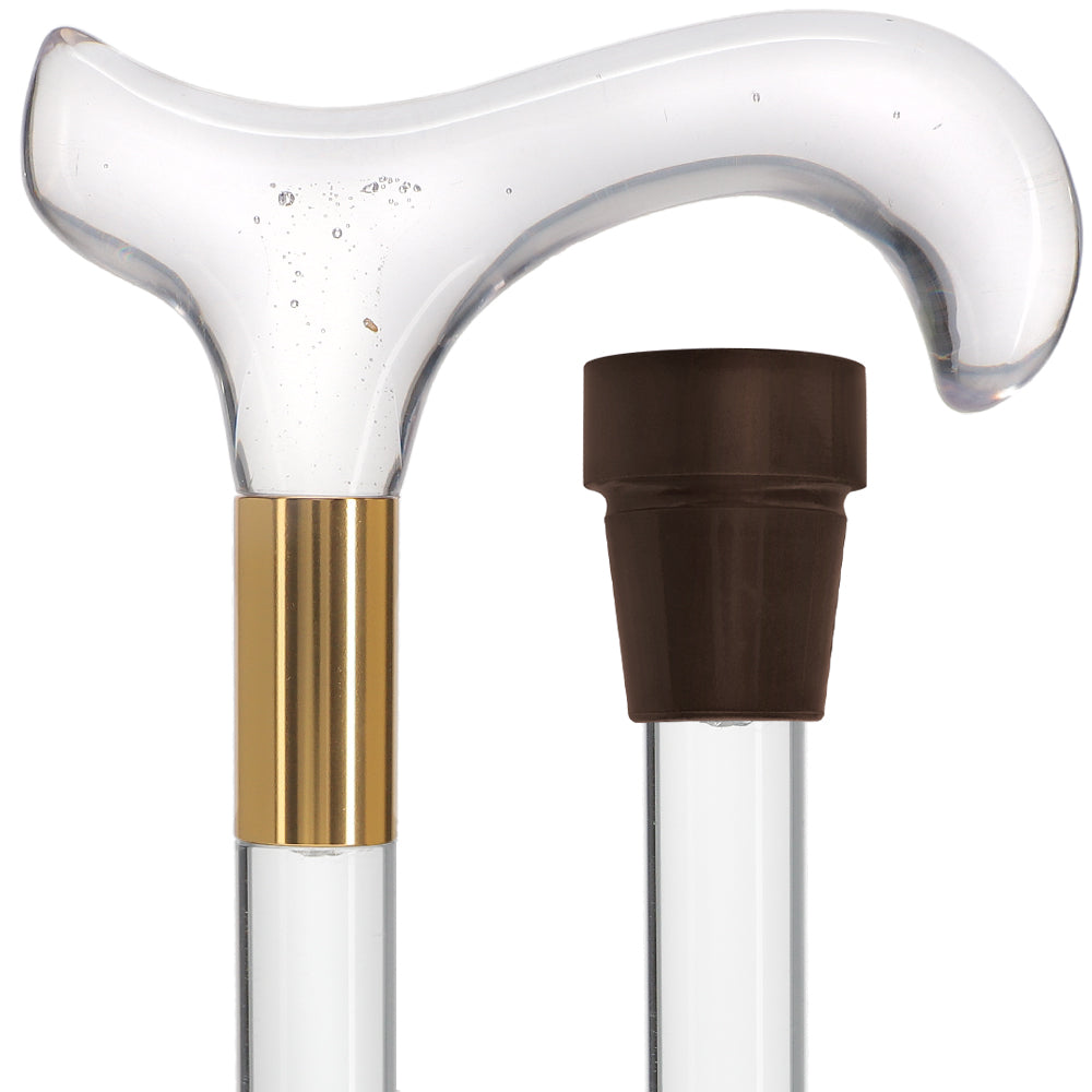 Scratch and Dent Clear Lucite Derby Handle Walking Cane with Lucite Shaft and Gold Collar V2326 Clear Lucite Walking Canes - Tophatter Daily Deals