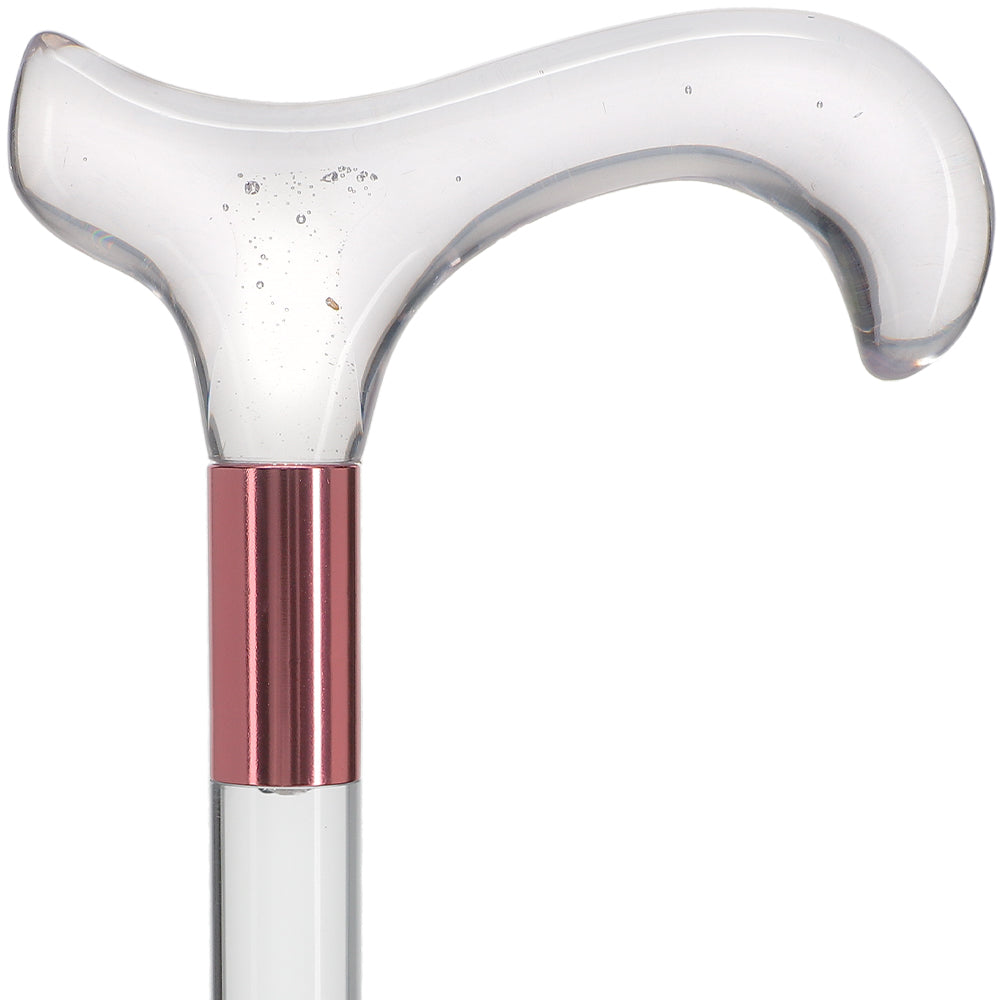 Scratch and Dent Clear Lucite Derby Handle Walking Cane with Lucite Shaft and Pink Collar V2442 Clear Lucite Walking Canes - Tophatter Daily Deals