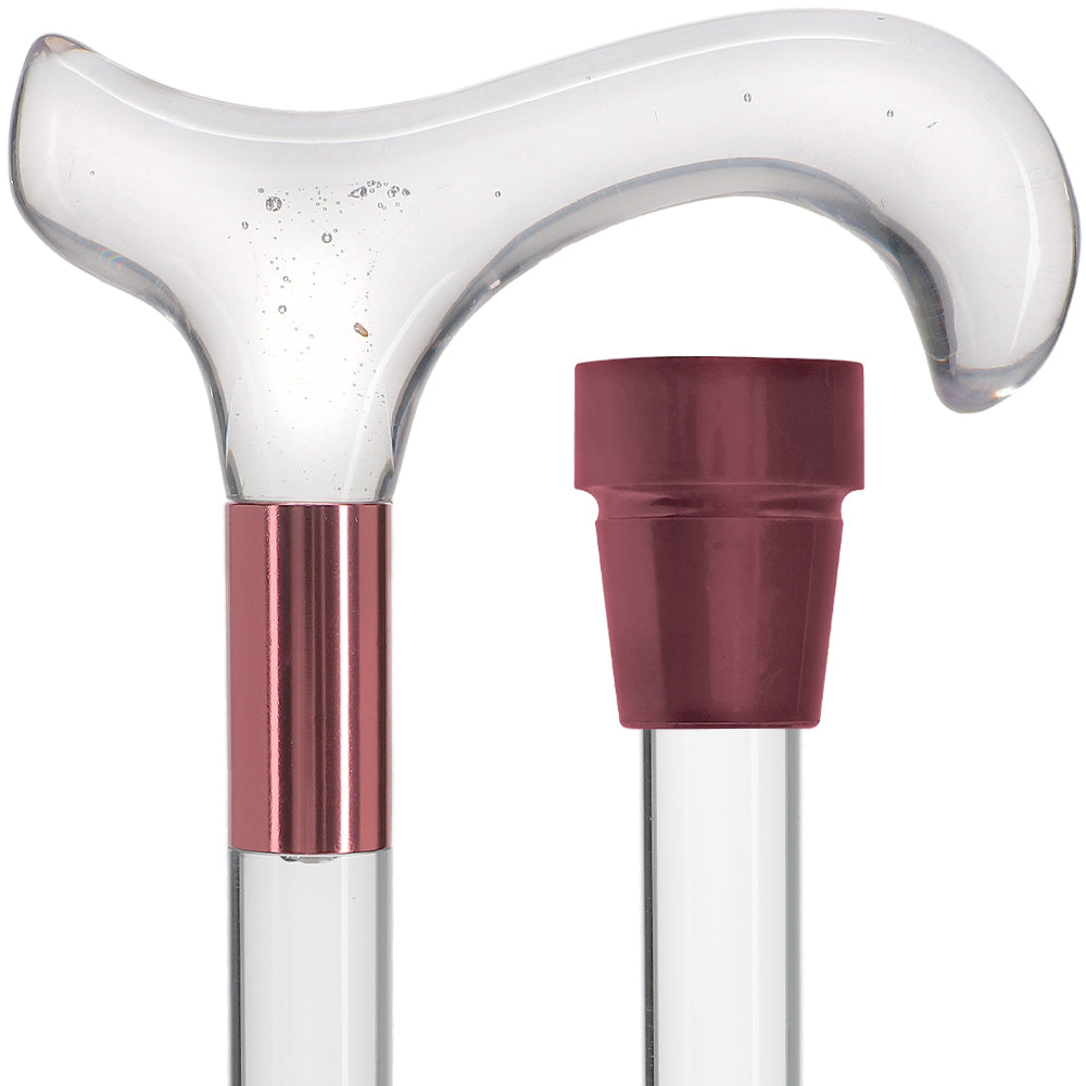 Scratch and Dent Clear Lucite Derby Handle Walking Cane with Lucite Shaft and Pink Collar V2437 Pink (Fuchsia Tip) +$2 Clear Lucite Walking Canes - Tophatter Daily Deals