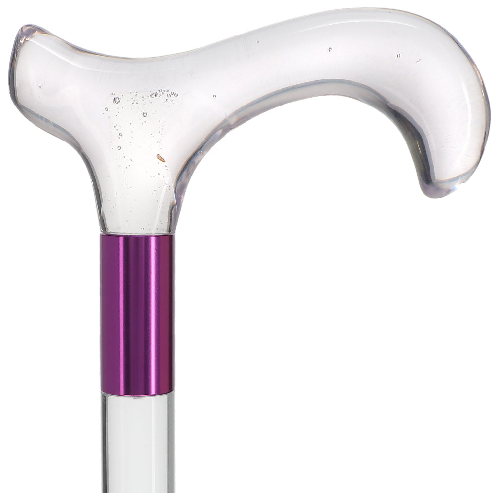 Scratch and Dent Clear Lucite Derby Handle Walking Cane with Lucite Shaft and Purple Collar V2434 Clear Lucite Walking Canes - Tophatter Daily Deals