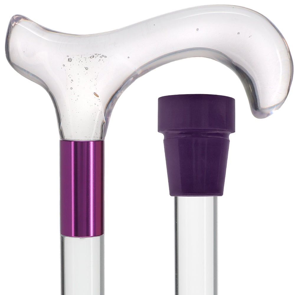Scratch and Dent Clear Lucite Derby Handle Walking Cane with Lucite Shaft and Purple Collar V2438 Clear Lucite Walking Canes - Tophatter Daily Deals
