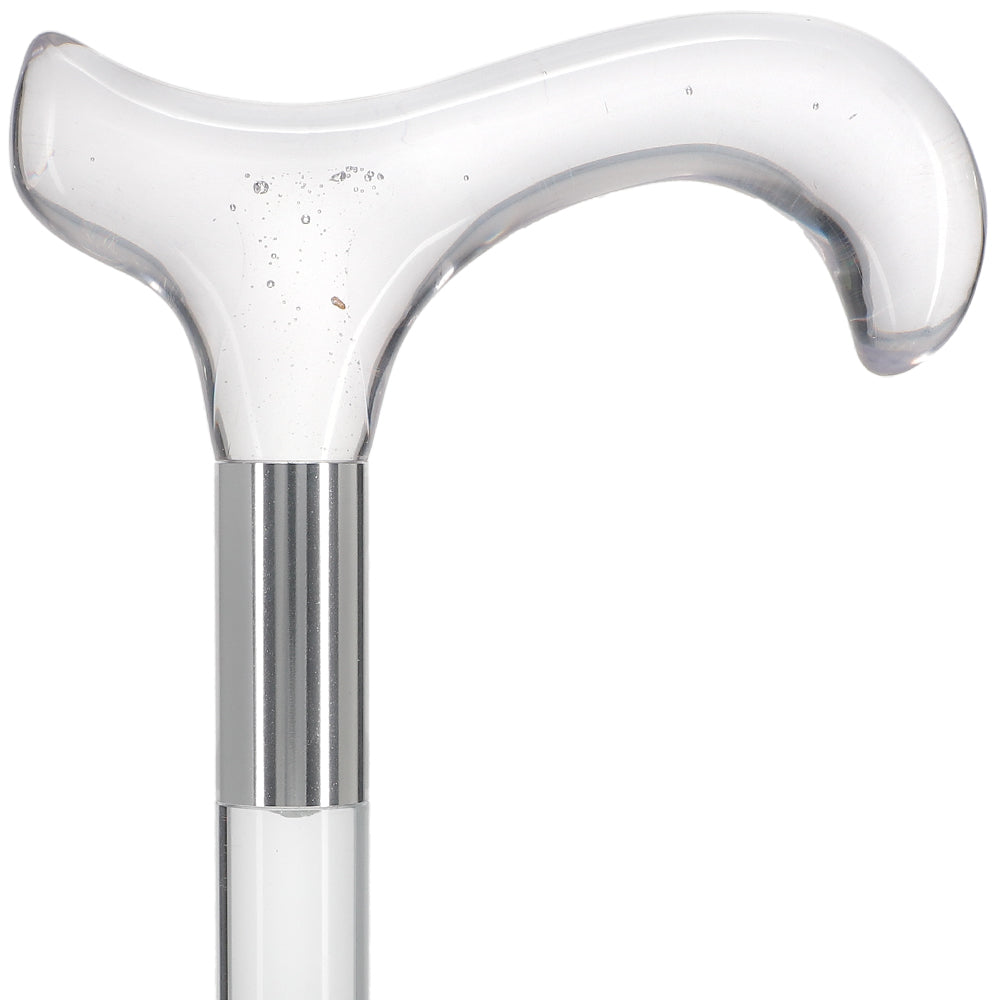 Scratch and Dent Clear Lucite Derby Handle Walking Cane with Lucite Shaft and Silver Collar V2435 Clear Lucite Walking Canes - Tophatter Daily Deals