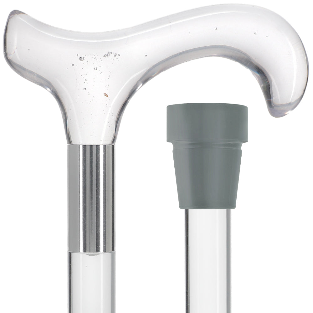 Scratch and Dent Clear Lucite Derby Handle Walking Cane with Lucite Shaft and Silver Collar V2443 Clear Lucite Walking Canes - Tophatter Daily Deals