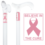Believe in the Cure - Engraved Clear Lucite Derby Handle Walking Cane with Lucite Shaft Clear Lucite Walking Canes - Tophatter Daily Deals