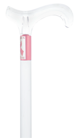 Believe in the Cure - Engraved Clear Lucite Derby Handle Walking Cane with Lucite Shaft Clear Lucite Walking Canes - Tophatter Daily Deals
