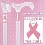 Believe in the Cure - Engraved Clear Lucite Derby Handle Walking Cane with Lucite Shaft Clear Lucite Walking Canes - Tophatter Daily Deals