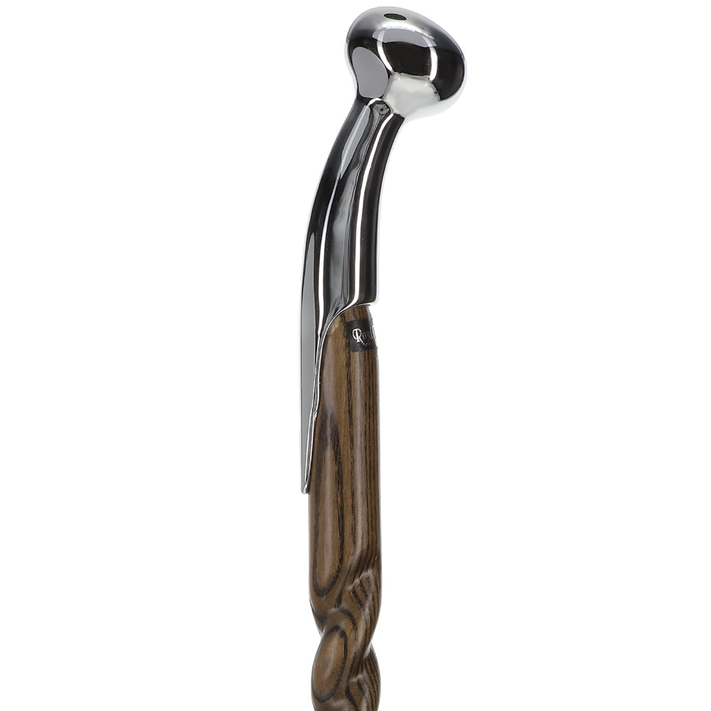 Premium Chrome-Plated Brass Hame Handle Stick: Twisted Ash Wood Hame Walking Sticks - Tophatter Daily Deals