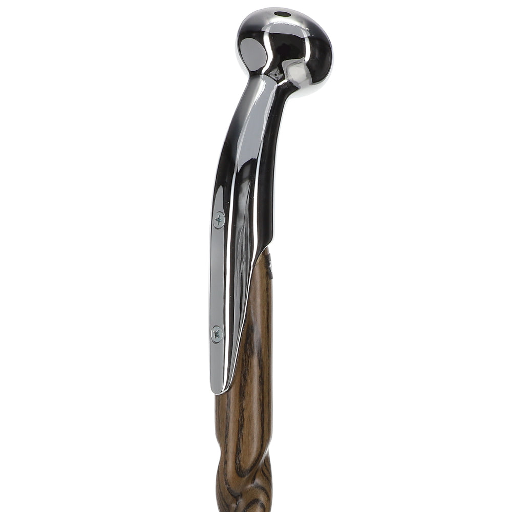 Premium Chrome-Plated Brass Hame Handle Stick: Twisted Ash Wood Hame Walking Sticks - Tophatter Daily Deals