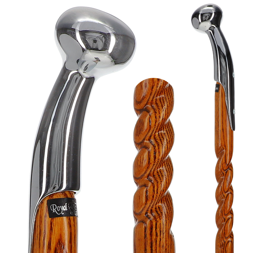 Espresso Hame Stick, Chrome Plated Brass & Twisted Ash Wood Hame Walking Sticks - Tophatter Daily Deals