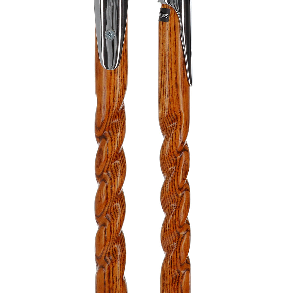 Espresso Hame Stick, Chrome Plated Brass & Twisted Ash Wood Hame Walking Sticks - Tophatter Daily Deals
