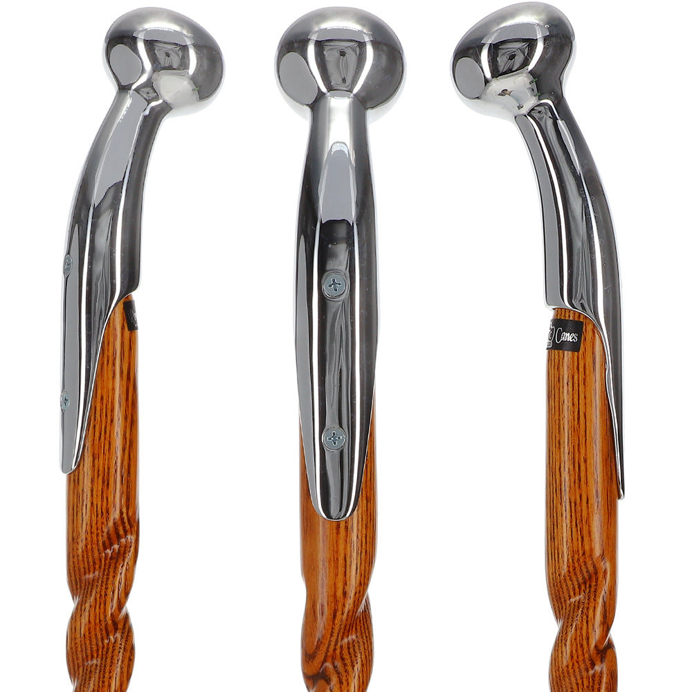 Espresso Hame Stick, Chrome Plated Brass & Twisted Ash Wood Hame Walking Sticks - Tophatter Daily Deals