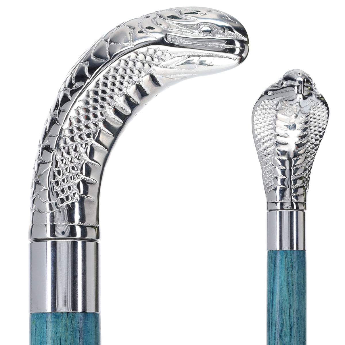 Chrome Plated Snake Handle Walking Cane w/ Custom Color Stained Ash Shaft & Collar - Tophatter Daily Deals