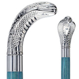 Chrome Plated Snake Handle Walking Cane w/ Custom Color Stained Ash Shaft & Collar - Tophatter Daily Deals