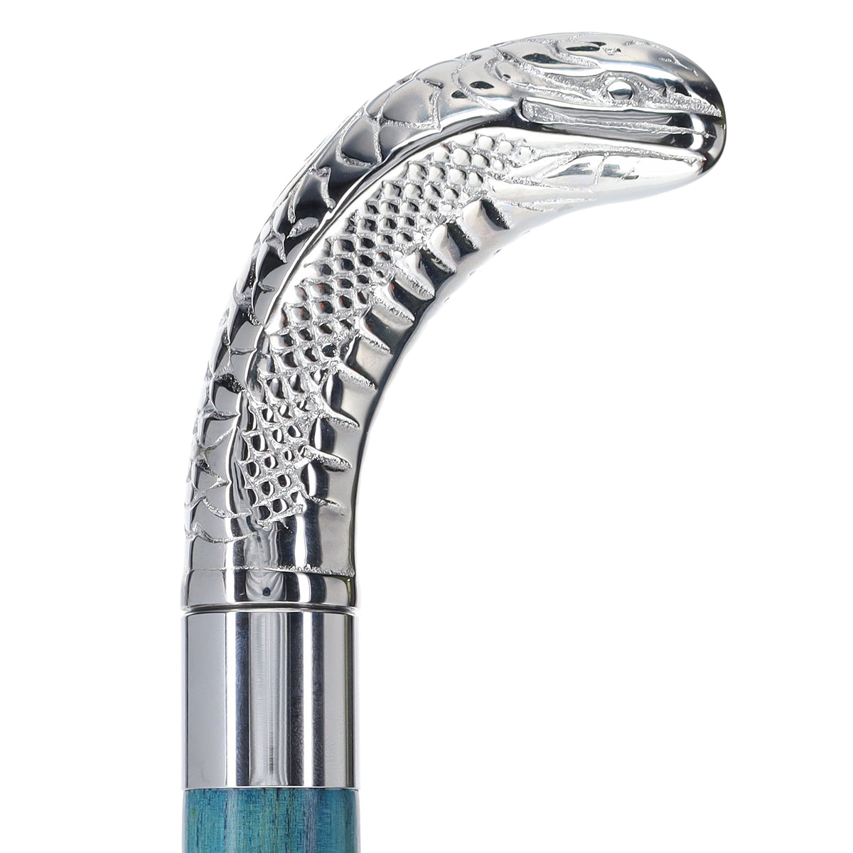 Chrome Plated Snake Handle Walking Cane w/ Custom Color Stained Ash Shaft & Collar - Tophatter Daily Deals