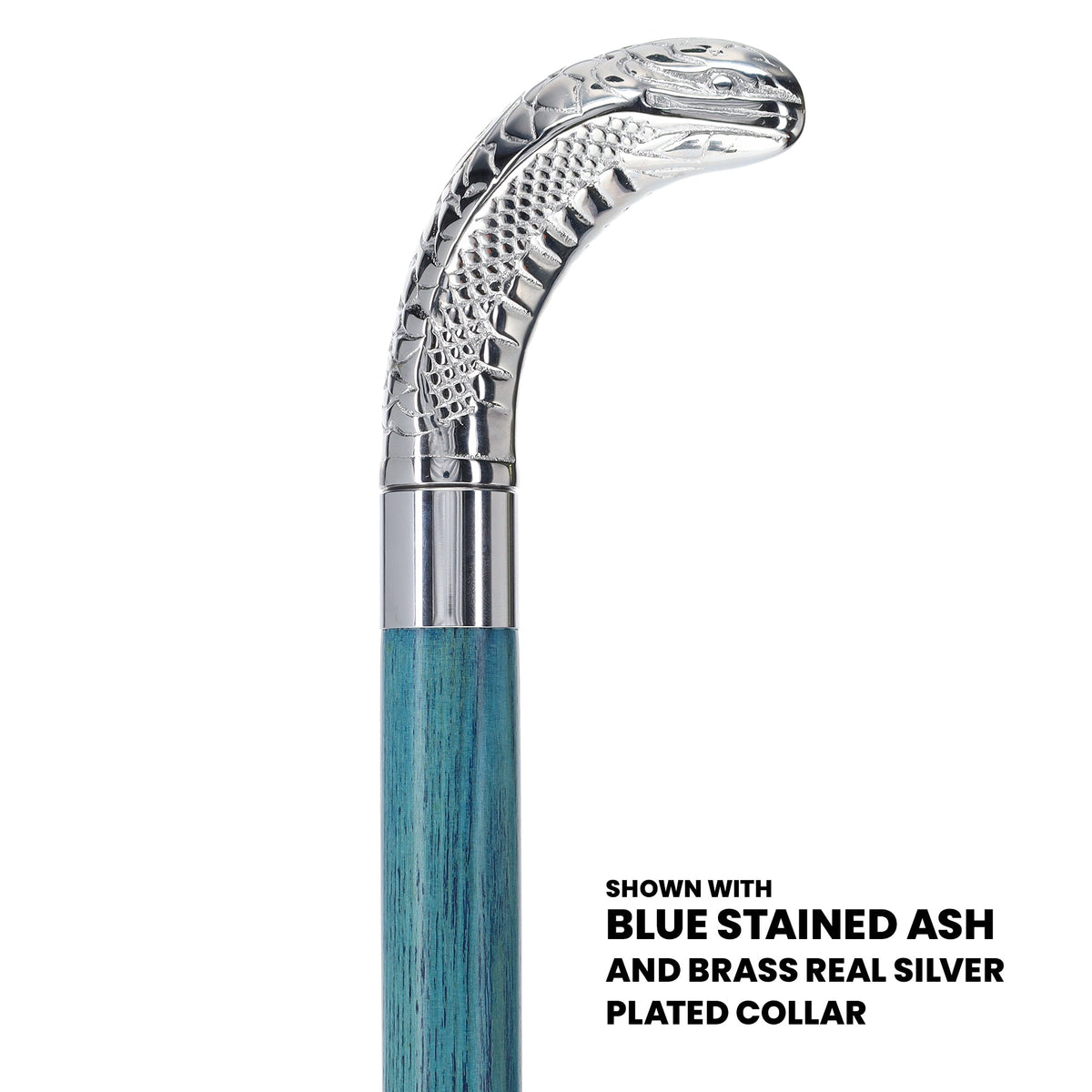 Chrome Plated Snake Handle Walking Cane w/ Custom Color Stained Ash Shaft & Collar - Tophatter Daily Deals