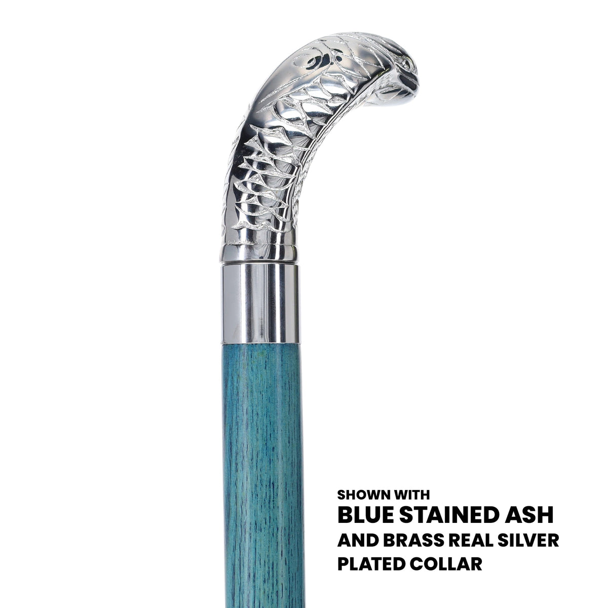 Chrome Plated Snake Handle Walking Cane w/ Custom Color Stained Ash Shaft & Collar - Tophatter Daily Deals