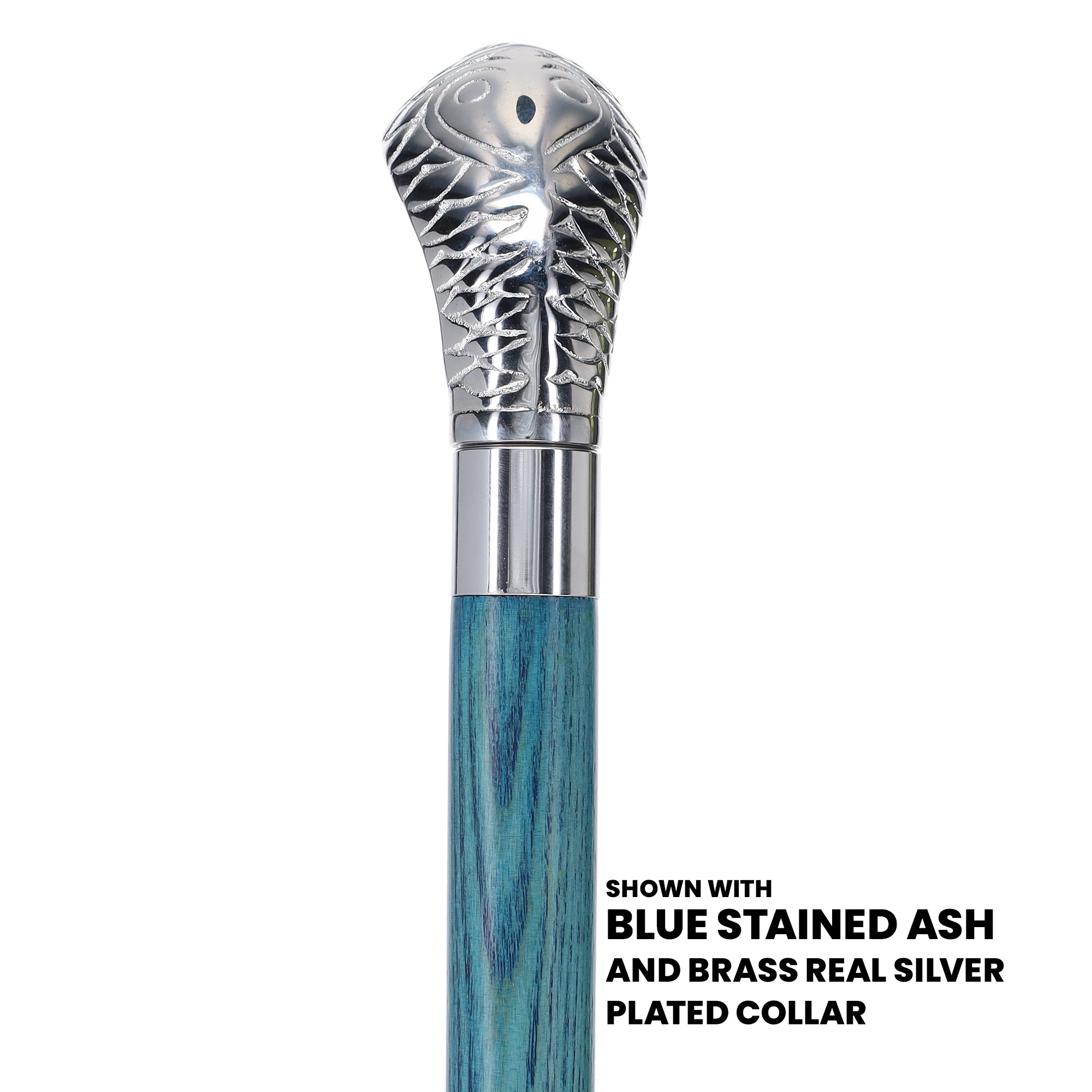 Chrome Plated Snake Handle Walking Cane w/ Custom Color Stained Ash Shaft & Collar - Tophatter Daily Deals