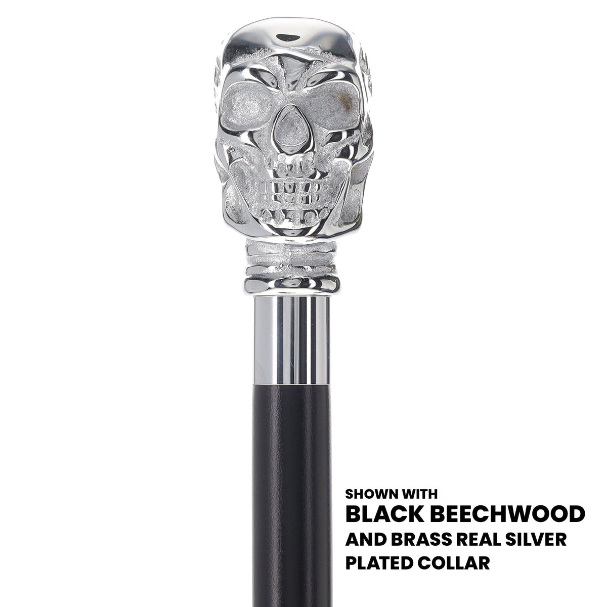 Skull Premium Chrome Brass Handle Cane: Custom Shaft & Collar Skull Walking Canes Dragon Walking Canes - Tophatter Daily Deals