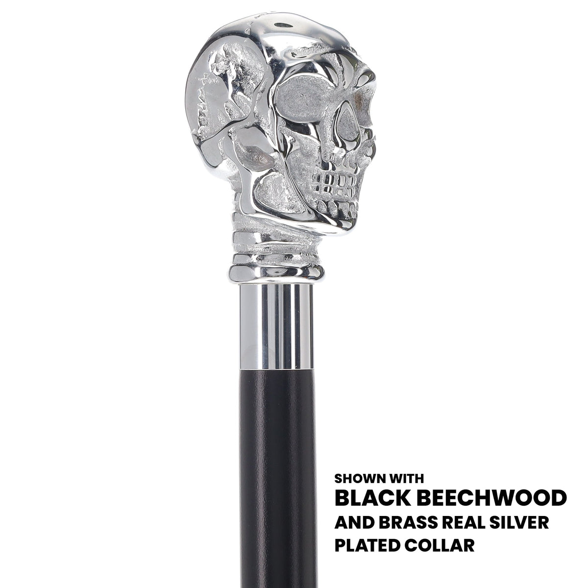 Skull Premium Chrome Brass Handle Cane: Custom Shaft & Collar Skull Walking Canes Dragon Walking Canes - Tophatter Daily Deals