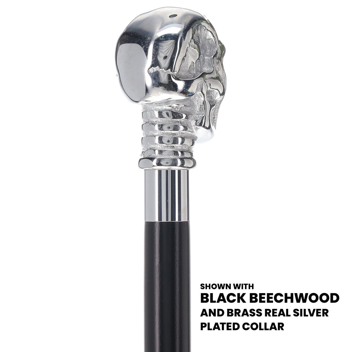 Skull Premium Chrome Brass Handle Cane: Custom Shaft & Collar Skull Walking Canes Dragon Walking Canes - Tophatter Daily Deals