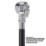 Skull Premium Chrome Brass Handle Cane: Custom Shaft & Collar Skull Walking Canes Dragon Walking Canes - Tophatter Daily Deals