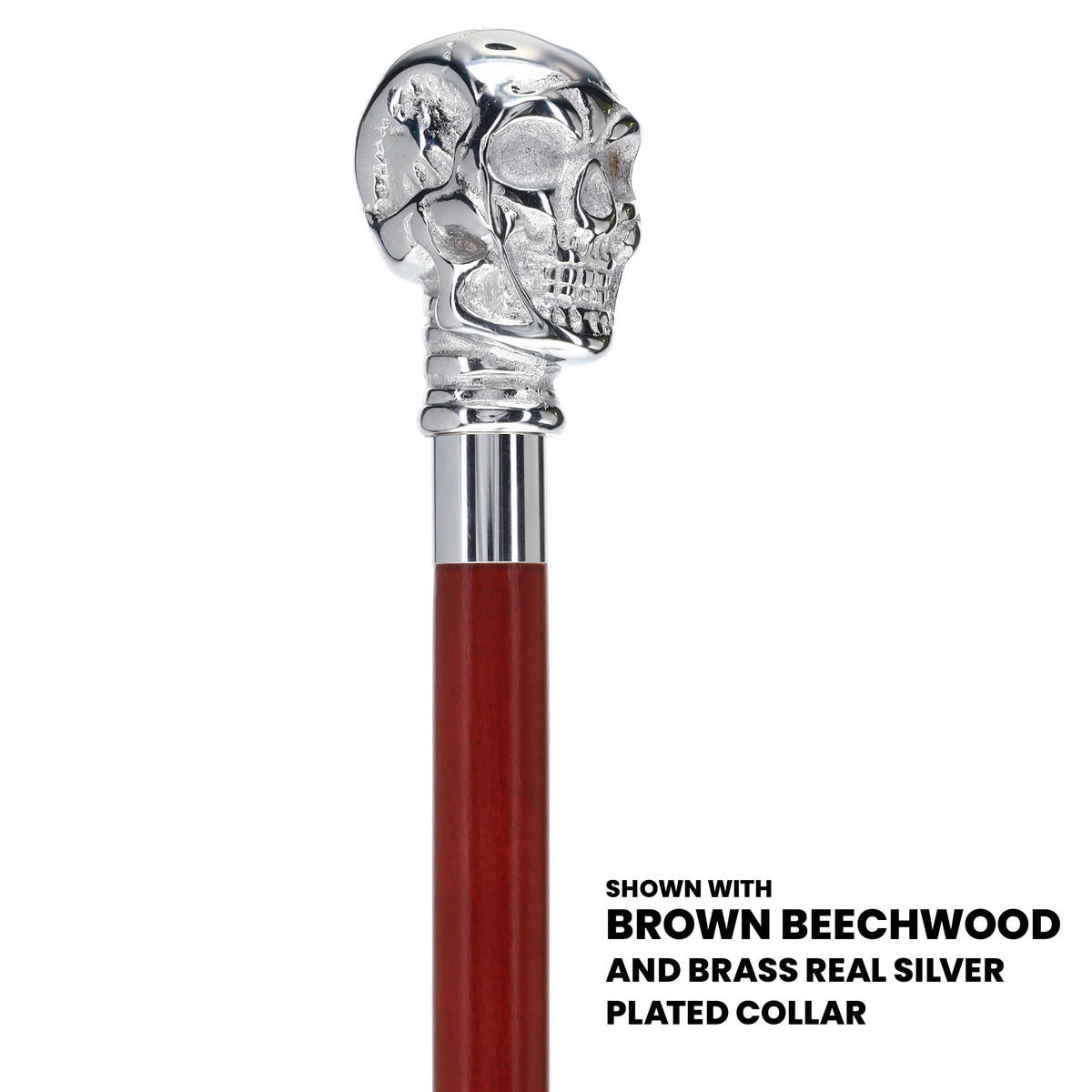 Skull Premium Chrome Brass Handle Cane: Custom Shaft & Collar Skull Walking Canes Dragon Walking Canes - Tophatter Daily Deals