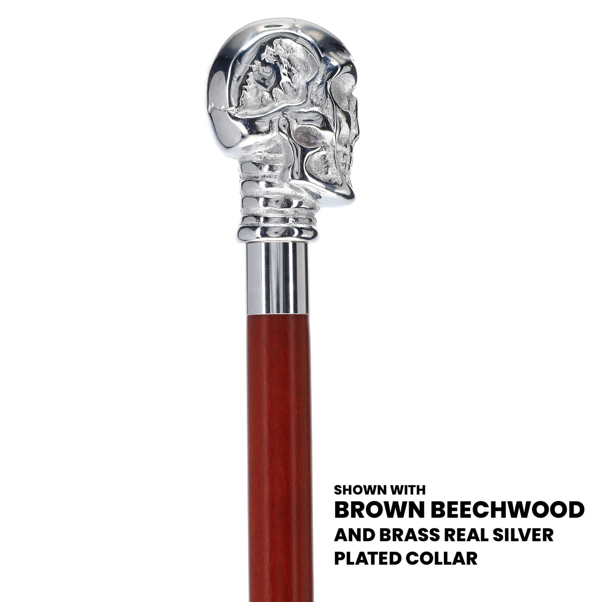 Skull Premium Chrome Brass Handle Cane: Custom Shaft & Collar Skull Walking Canes Dragon Walking Canes - Tophatter Daily Deals