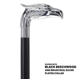 Eagle Premium Chrome Brass Handle Cane: Custom Shaft & Collar Bird Walking Canes - Tophatter Daily Deals