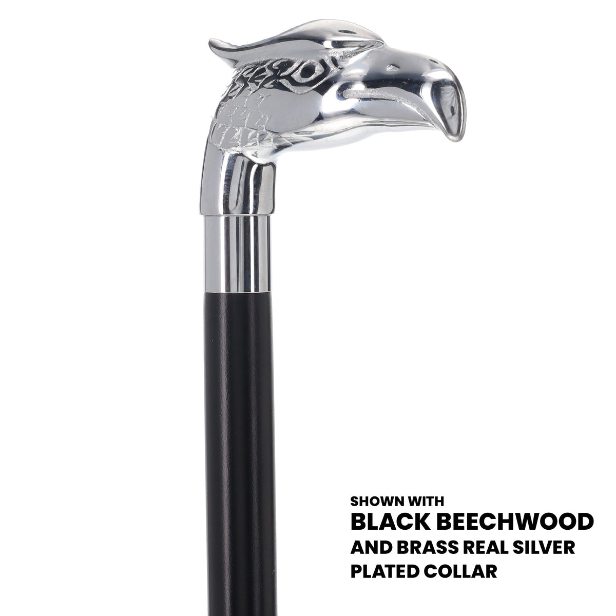 Eagle Premium Chrome Brass Handle Cane: Custom Shaft & Collar Bird Walking Canes - Tophatter Daily Deals