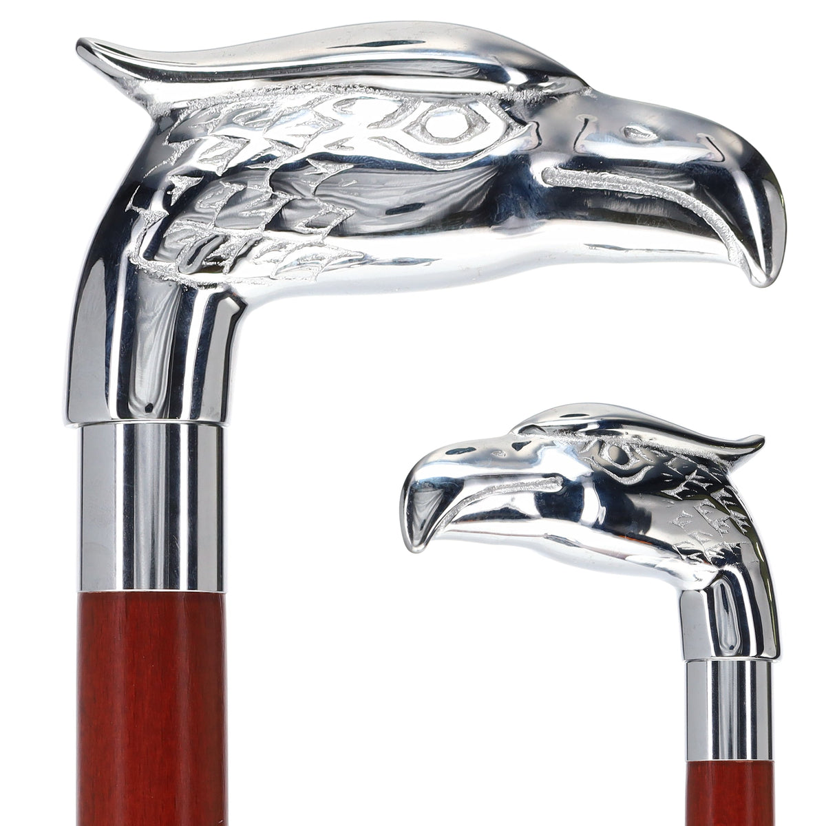 Eagle Premium Chrome Brass Handle Cane: Custom Shaft & Collar Bird Walking Canes - Tophatter Daily Deals