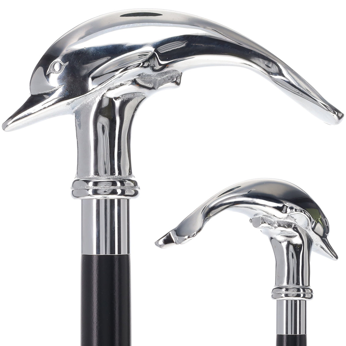Dolphin Premium Chrome Brass Cane: Custom Shaft & Collar Plated Handle Walking Canes - Tophatter Daily Deals