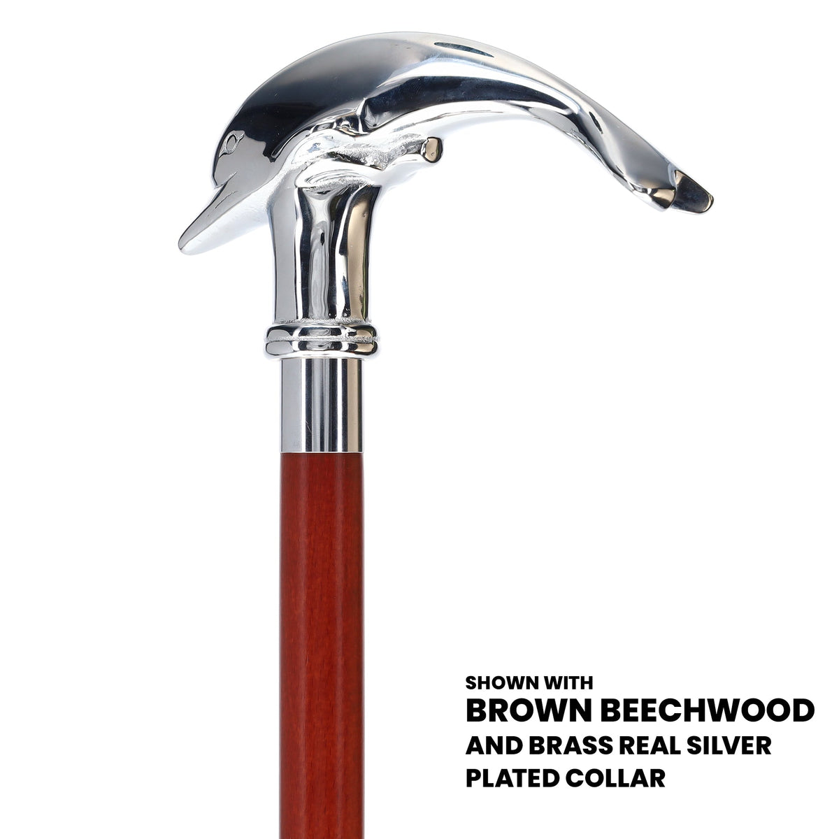Dolphin Premium Chrome Brass Cane: Custom Shaft & Collar Plated Handle Walking Canes - Tophatter Daily Deals