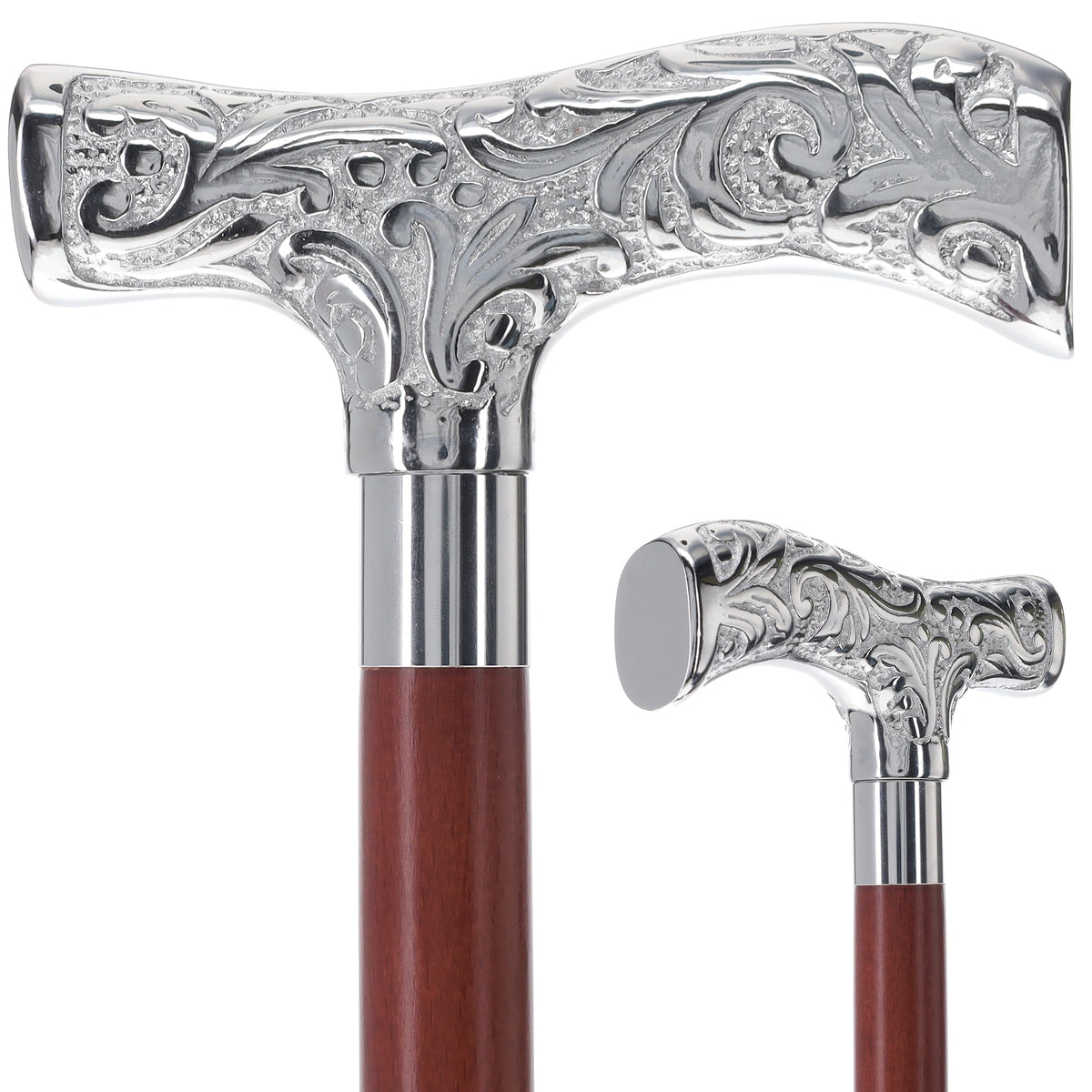 T-Handle Premium Chrome Brass Cane: Custom Shaft & Collar Plated Handle Walking Canes - Tophatter Daily Deals