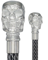 Skull Premium Chrome Brass Cane: Laser-Etched Custom Shaft Black Etched Adjustable Shaft +$4.50 Skull Walking Canes Dragon Walking Canes - Tophatter Daily Deals