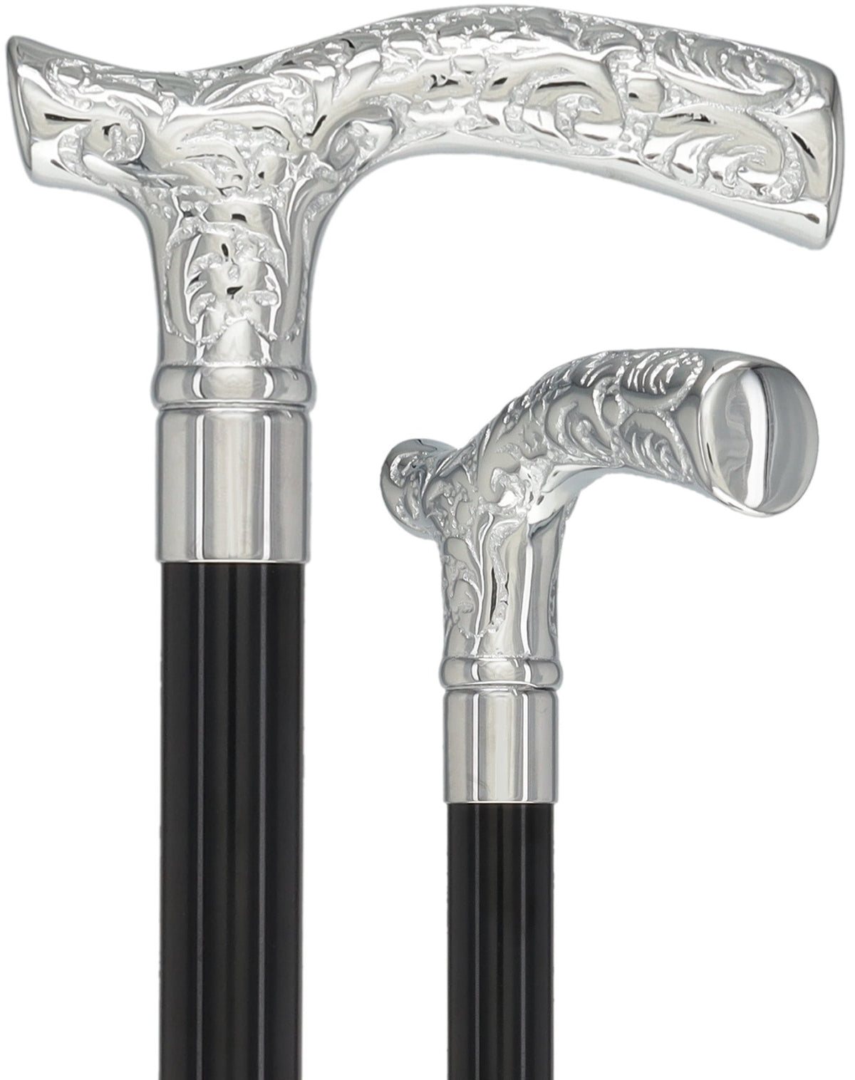 Fritz Premium Chrome Brass Cane: Laser-Etched Custom Shaft Solid Black Plated Handle Walking Canes - Tophatter Daily Deals