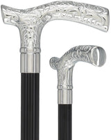Fritz Premium Chrome Brass Cane: Laser-Etched Custom Shaft Solid Black Plated Handle Walking Canes - Tophatter Daily Deals