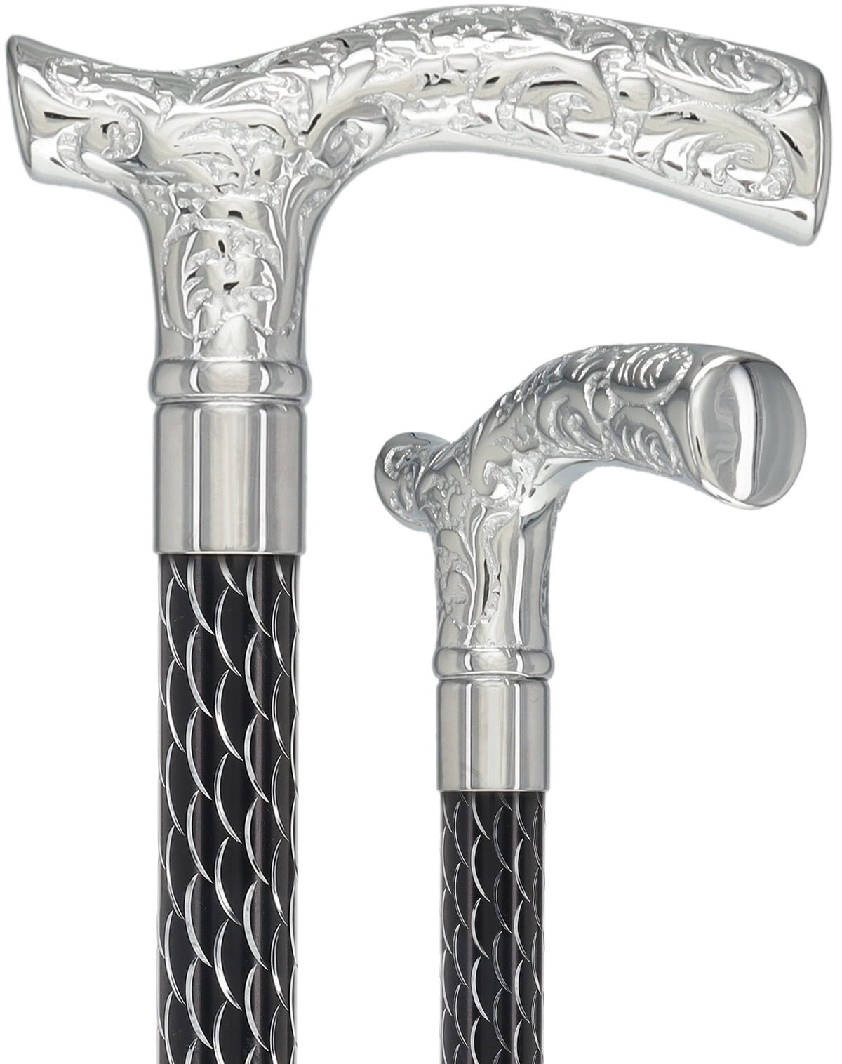 Fritz Premium Chrome Brass Cane: Laser-Etched Custom Shaft Black Etched Adjustable Shaft +$4.50 Plated Handle Walking Canes - Tophatter Daily Deals