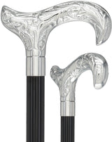Derby Premium Chrome Brass Cane: Laser-Etched Custom Shaft Solid Black Plated Handle Walking Canes - Tophatter Daily Deals