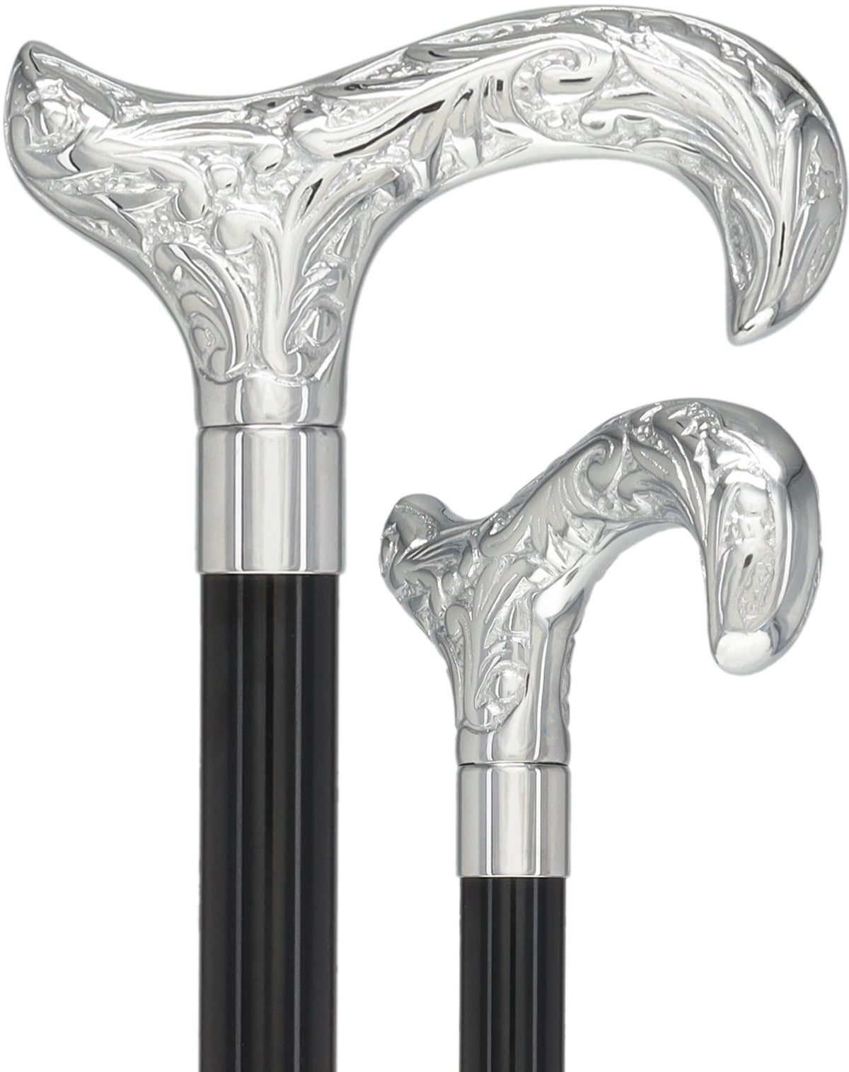 Derby Premium Chrome Brass Cane: Laser-Etched Custom Shaft Solid Black Plated Handle Walking Canes - Tophatter Daily Deals