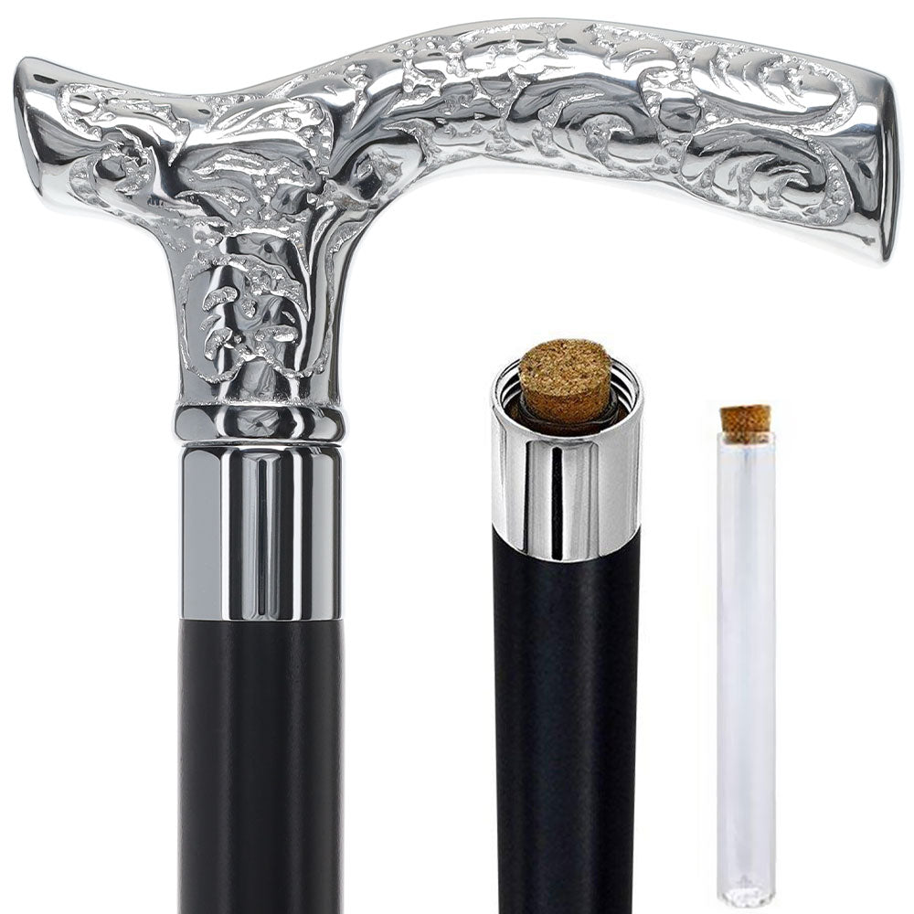 Premium Chrome Brass Flask Cane: Fritz & Wood Shaft Hidden Flask Flask Canes - Tophatter Daily Deals