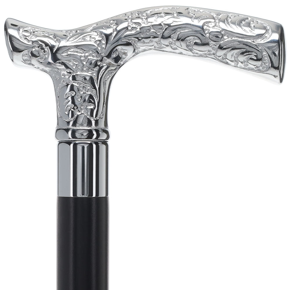 Premium Chrome Brass Flask Cane: Fritz & Wood Shaft Hidden Flask Silver Brass Collar Flask Canes - Tophatter Daily Deals