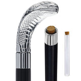 Snake Premium Chrome Brass Flask Cane: Wood Shaft Hidden Flask Flask Canes - Tophatter Daily Deals