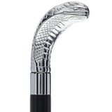 Snake Premium Chrome Brass Flask Cane: Wood Shaft Hidden Flask Silver Brass Collar Flask Canes - Tophatter Daily Deals
