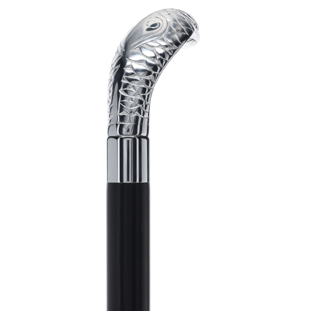 Snake Premium Chrome Brass Flask Cane: Wood Shaft Hidden Flask Flask Canes - Tophatter Daily Deals