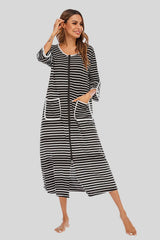 Round Neck Three-Quarter Sleeve Midi Night Dress Sleep Dresses - Tophatter Daily Deals