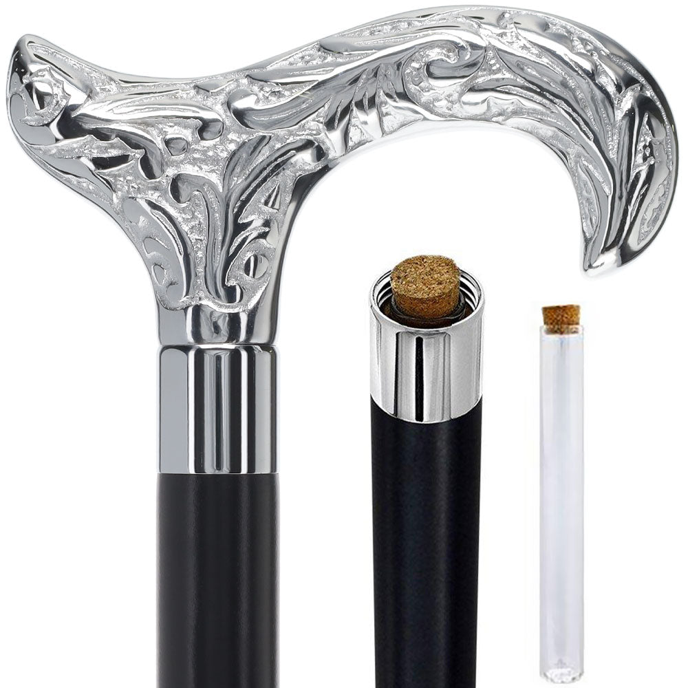 Derby Premium Chrome Brass Flask Cane: Wood Shaft Hidden Flask Flask Canes - Tophatter Daily Deals