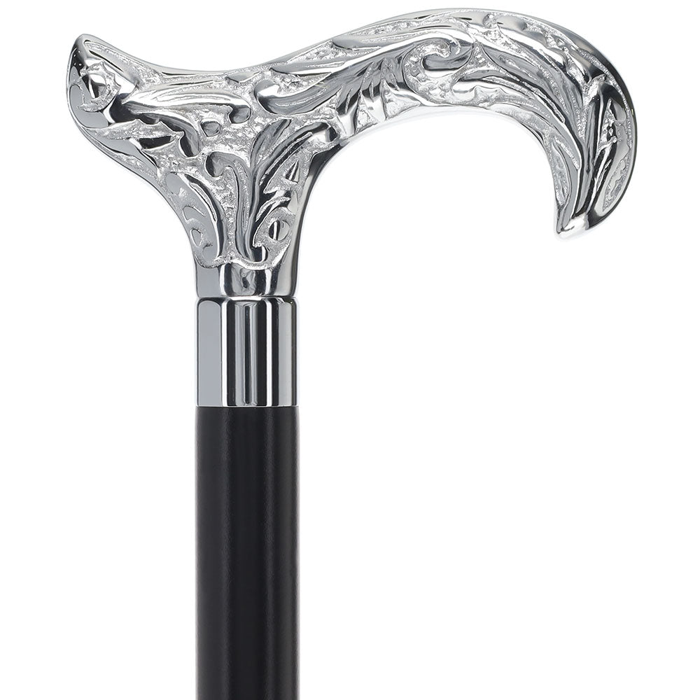 Derby Premium Chrome Brass Flask Cane: Wood Shaft Hidden Flask Flask Canes - Tophatter Daily Deals