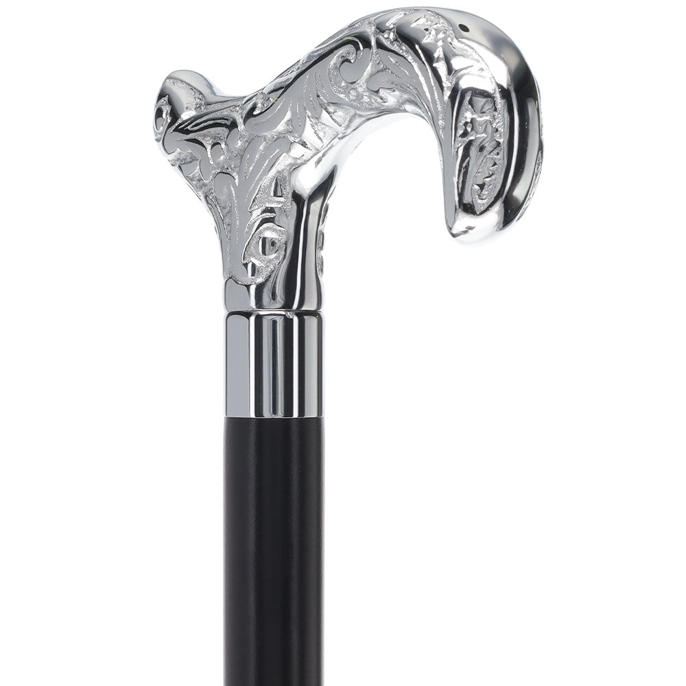 Derby Premium Chrome Brass Flask Cane: Wood Shaft Hidden Flask Flask Canes - Tophatter Daily Deals