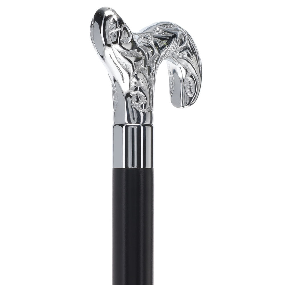 Derby Premium Chrome Brass Flask Cane: Wood Shaft Hidden Flask Flask Canes - Tophatter Daily Deals